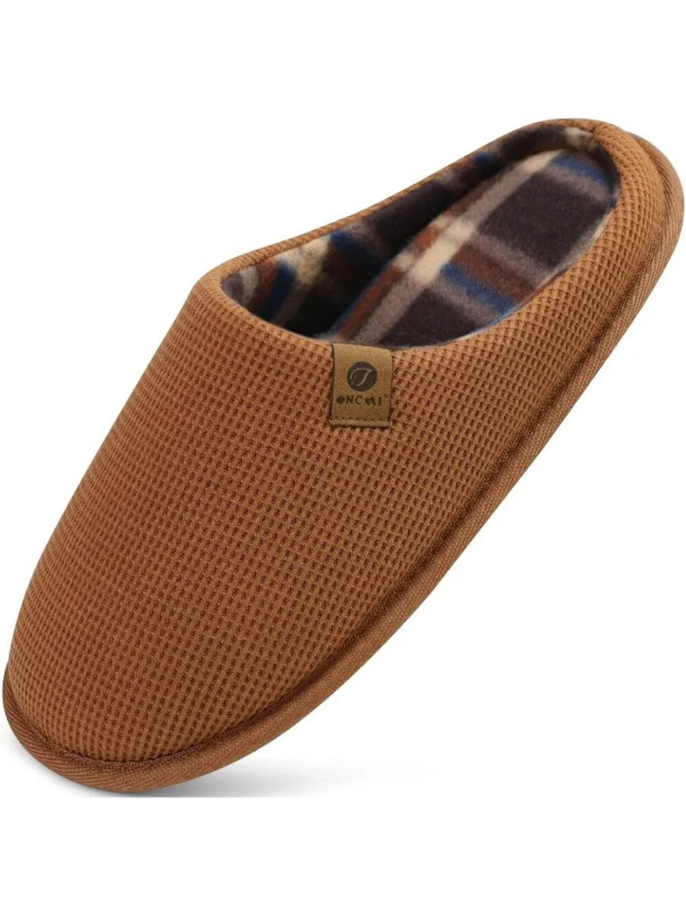 Men's Khaki Cushion Memory Foam Shake Fleece Faux Fur Lining House Slipper Shoes